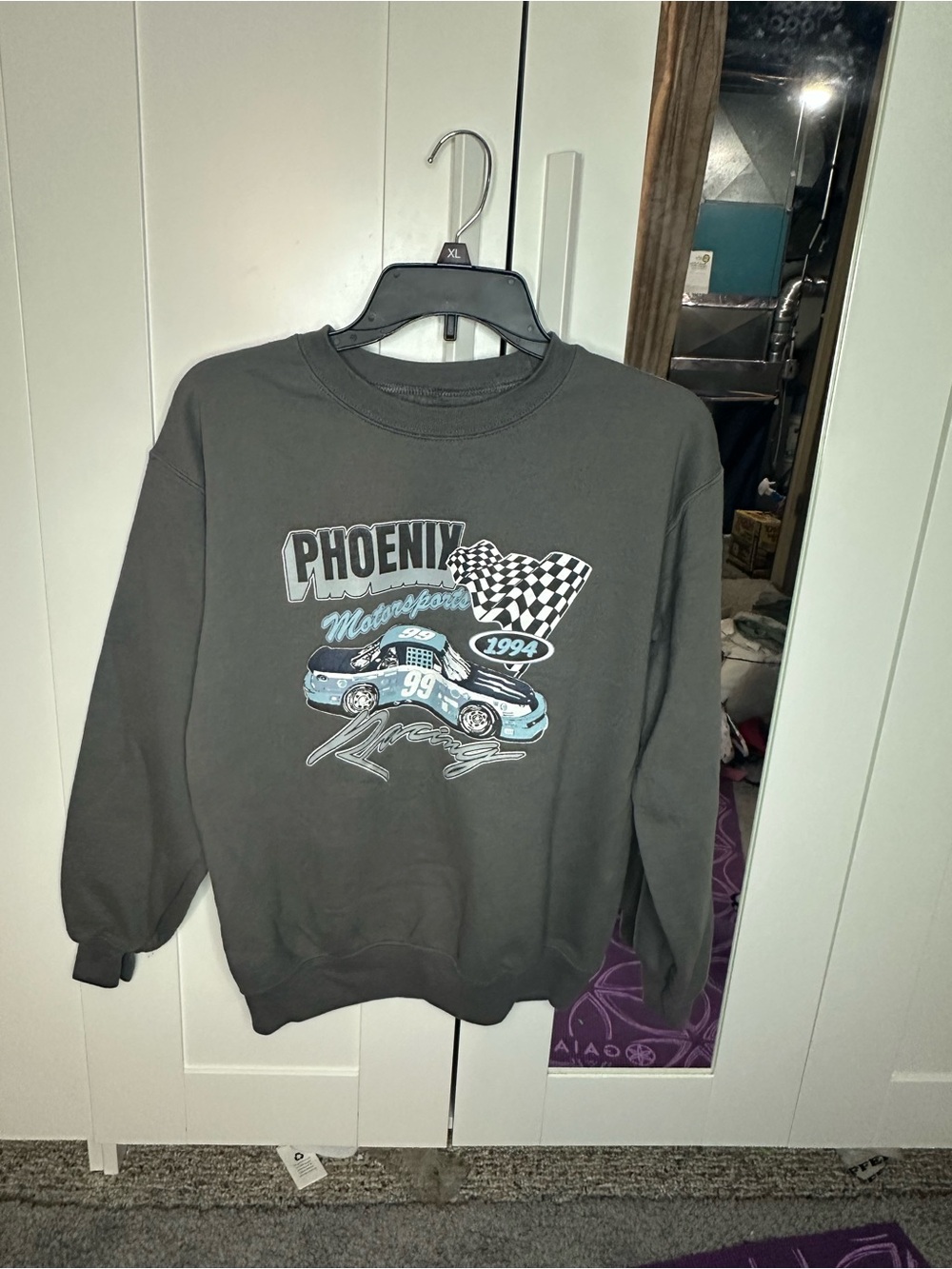 PacSun Gray Phoenix Motorsport Graphic Crewneck Sweatshirt